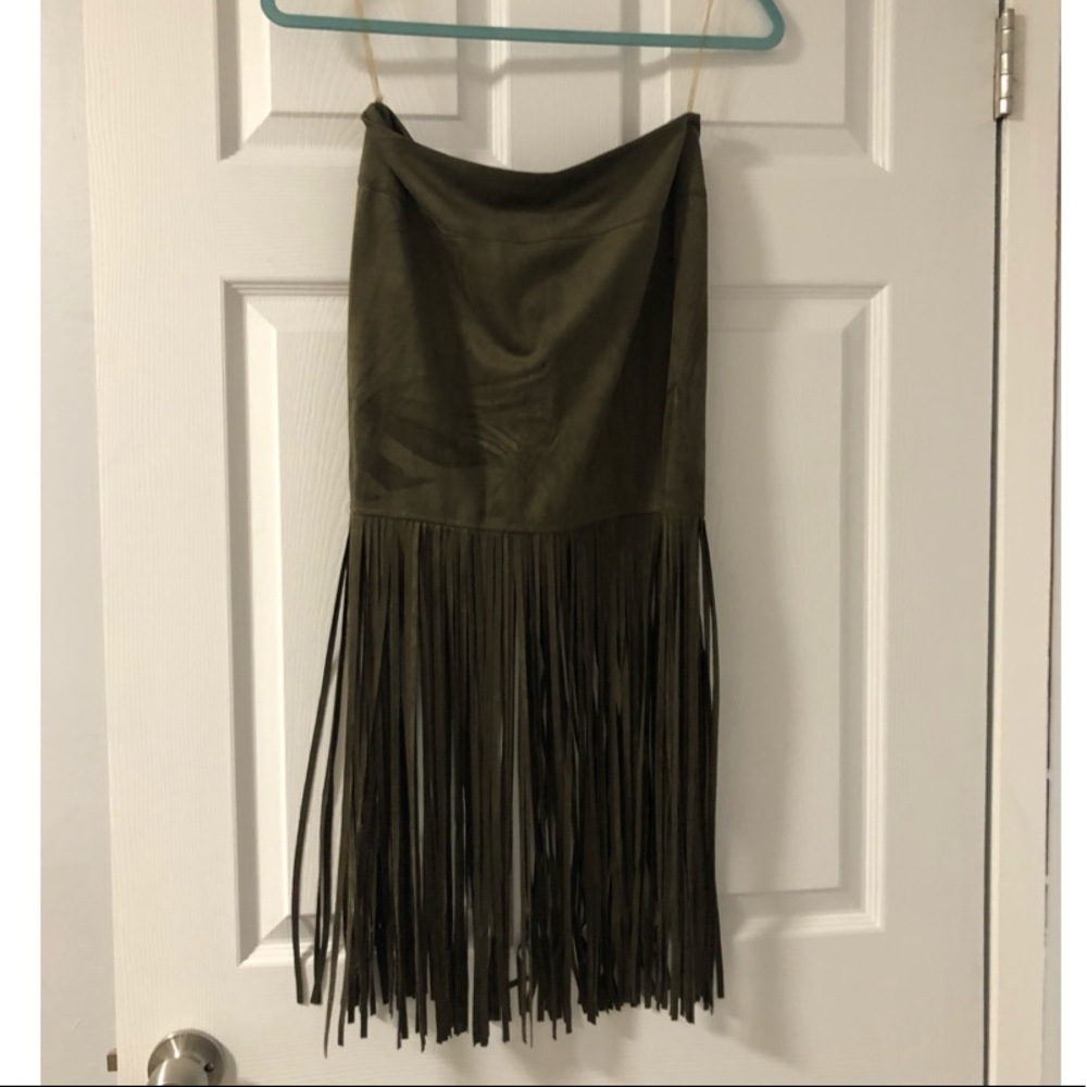 Green Suede Fringe Skirt